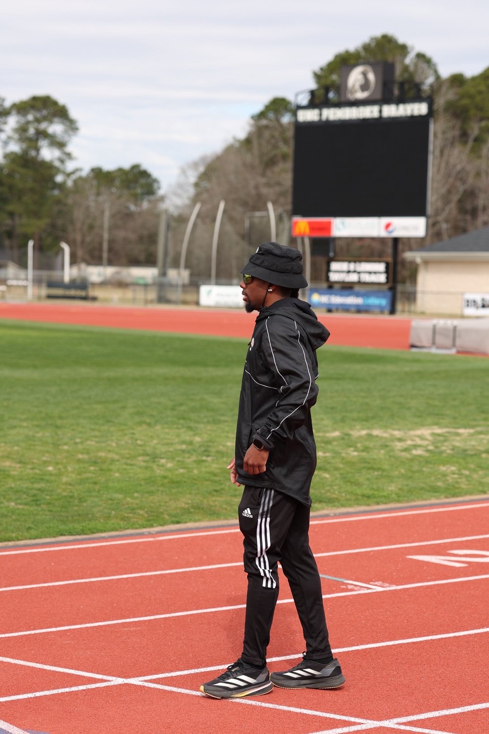 Coach Kendrick on the track at UNC Pembroke